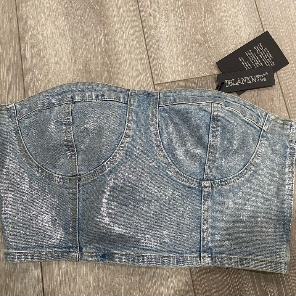 Blank NYC Blue Sleeveless Bustier Crop Top